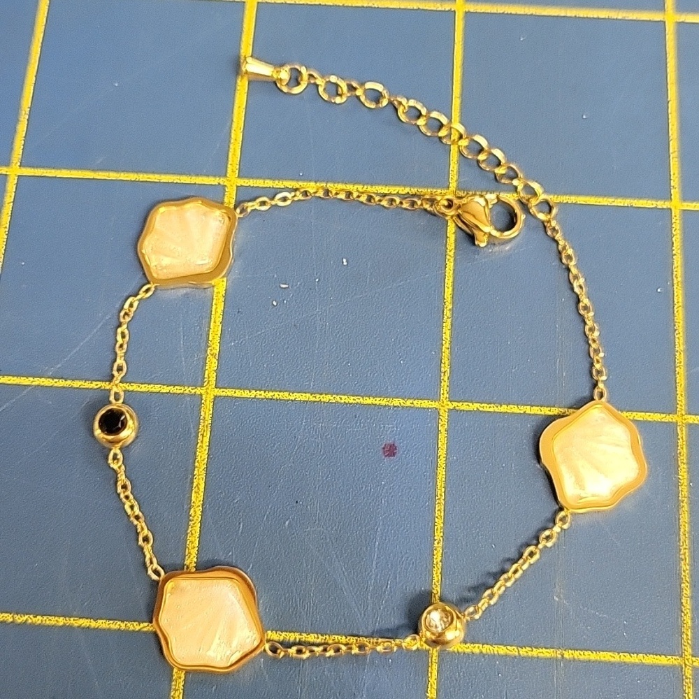 Pearl & Diamond Faux Gold Sterling Silver 7" + 1.5" Extension Bracelet